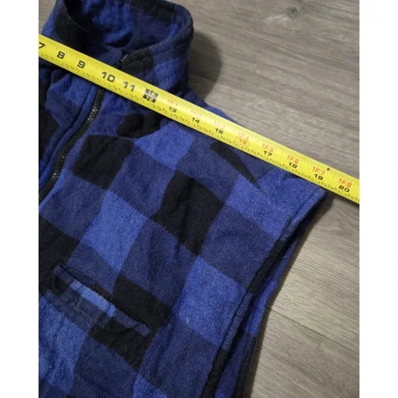 VTG Ozark Trail Flannel Padded Vest Men's XL Blue Buffalo Plaid Full Zip Pockets - Picture 9 of 10